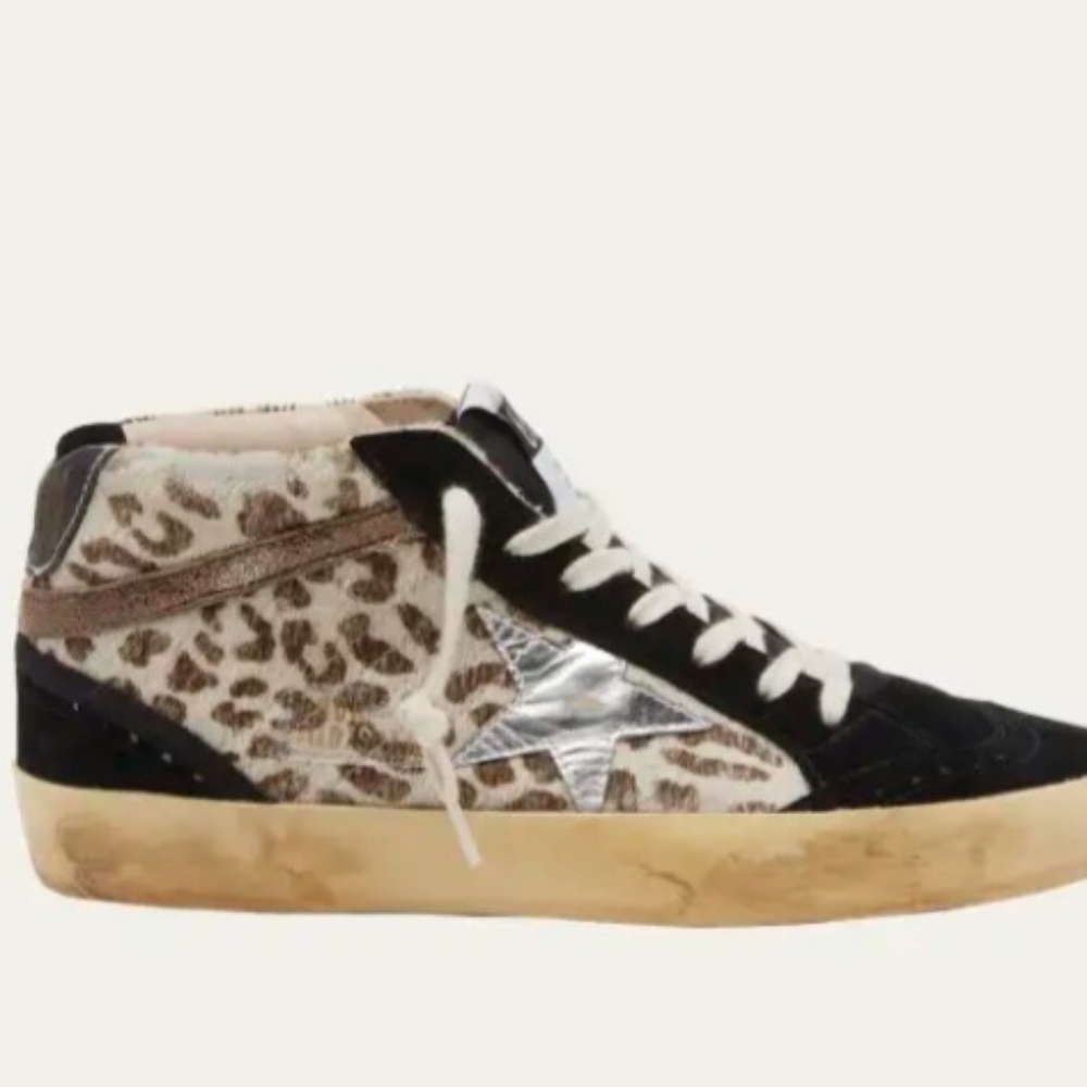 Golden Goose Mid Star Classic Shoe Size 39 Leopard Calf Hair NEW NIB - Picture 1 of 13